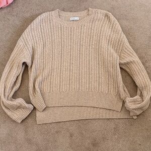 Nine West Beige Ribbed Crew Neck Sweater